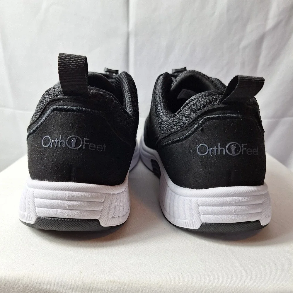 ORTHOFEET Francis No-Tie Athletic Sneaker Sz 8B Black Mesh Comfort Wide Toe Box